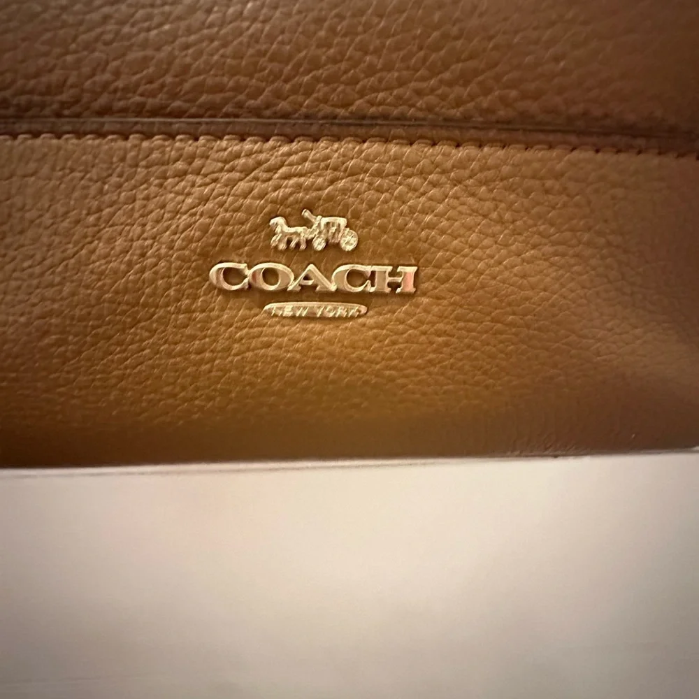 Coach Paxton Duffle Pebbled Leather Convertible Chain Strap Shoulder Bag Tan Cam